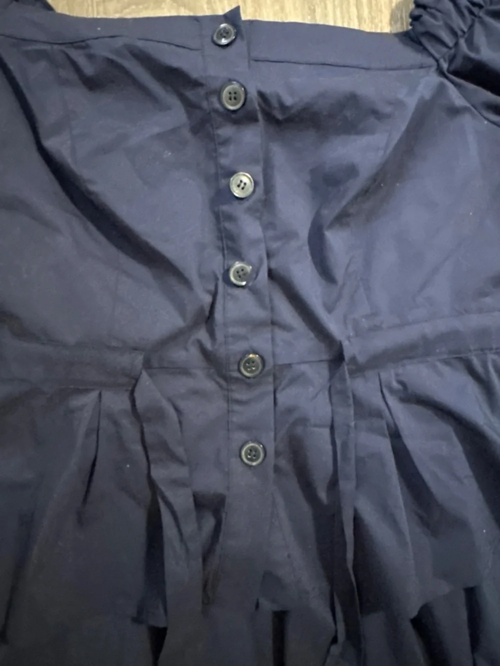New York & Company Navy Blue Off-Shoulder Peplum Button Front Top - Picture 3 of 7